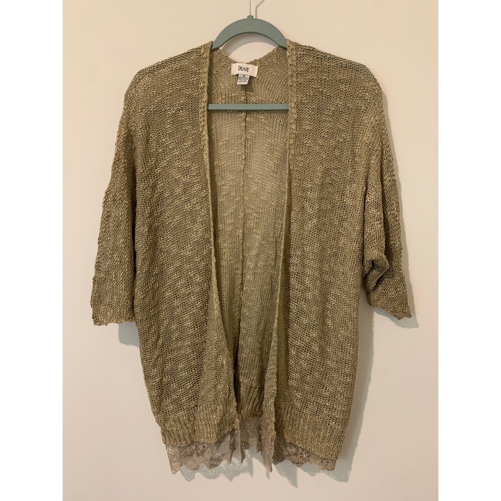 Iknit Golden Brown woven womens cardigan duster size medium cottage core comfy